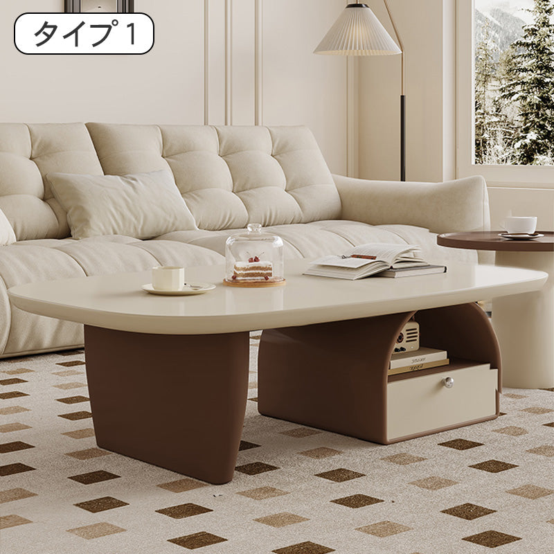 セラミック天板ローテーブル リビング用 収納付き ミニマルモダン ヴィンテージ風 hjl-5668
