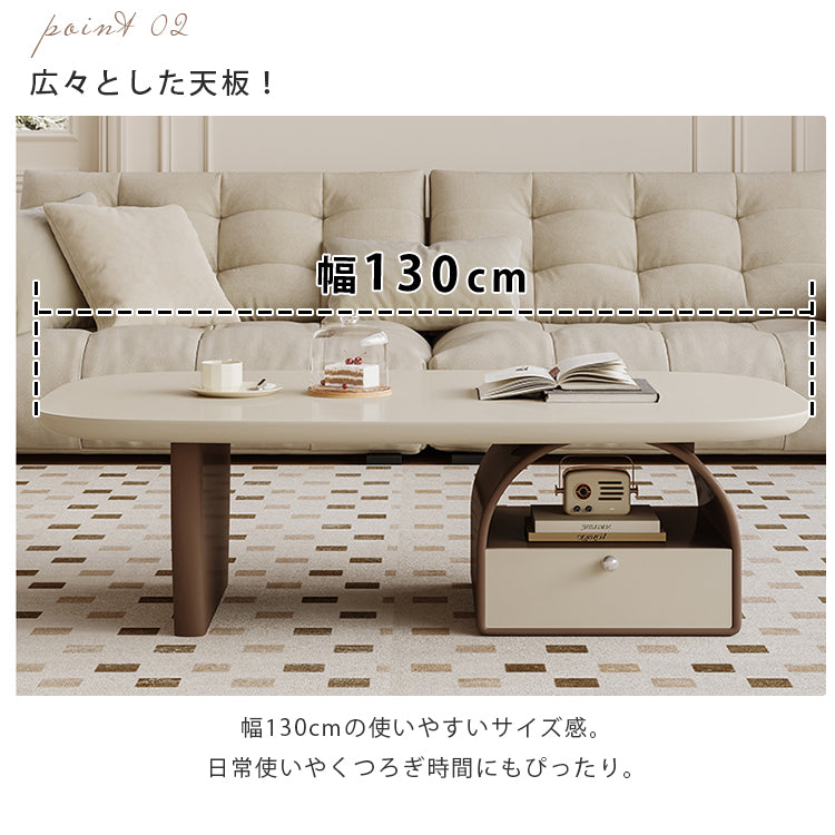 セラミック天板ローテーブル リビング用 収納付き ミニマルモダン ヴィンテージ風 hjl-5668