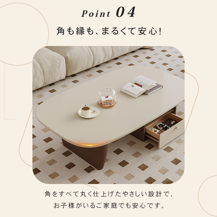 セラミック天板ローテーブル リビング用 収納付き ミニマルモダン ヴィンテージ風 hjl-5668