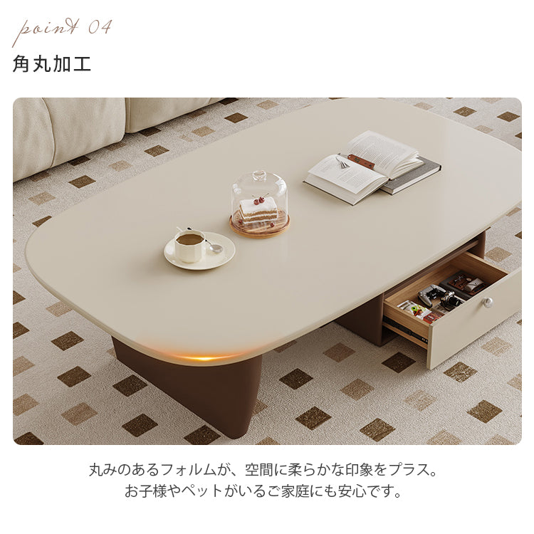 セラミック天板ローテーブル リビング用 収納付き ミニマルモダン ヴィンテージ風 hjl-5668