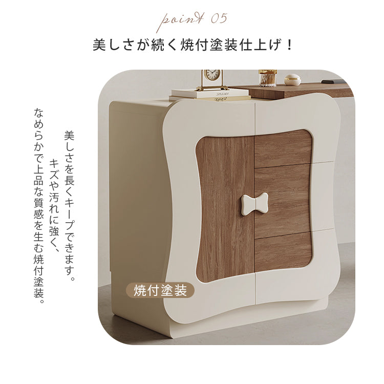 ヴィンテージ風ツートンカラードレッサー 無垢材使用 フレンチミルキースタイル 三段チェスト一体型化粧台 hjl-5673