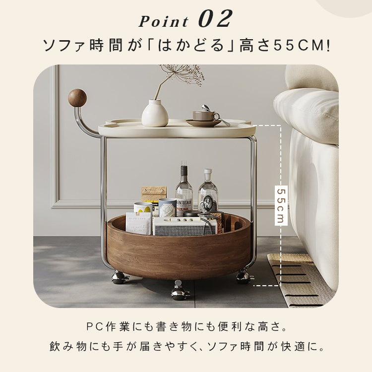 高級感ある移動式無垢材サイドテーブル コンパクトワゴンタイプ リビング用 hjl-5680