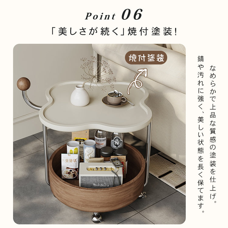 高級感ある移動式無垢材サイドテーブル コンパクトワゴンタイプ リビング用 hjl-5680