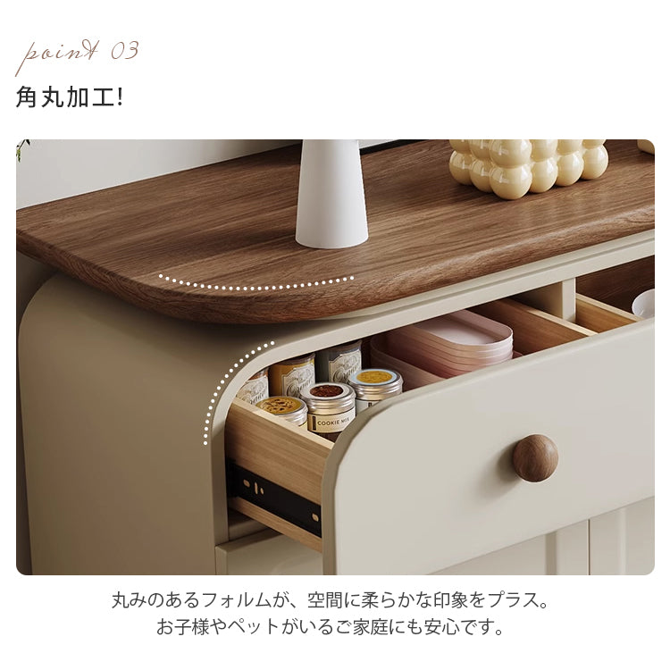 フレンチ風サイドボード 無垢材 高級感収納キャビネット 一体型リビングチェスト hjl-5682