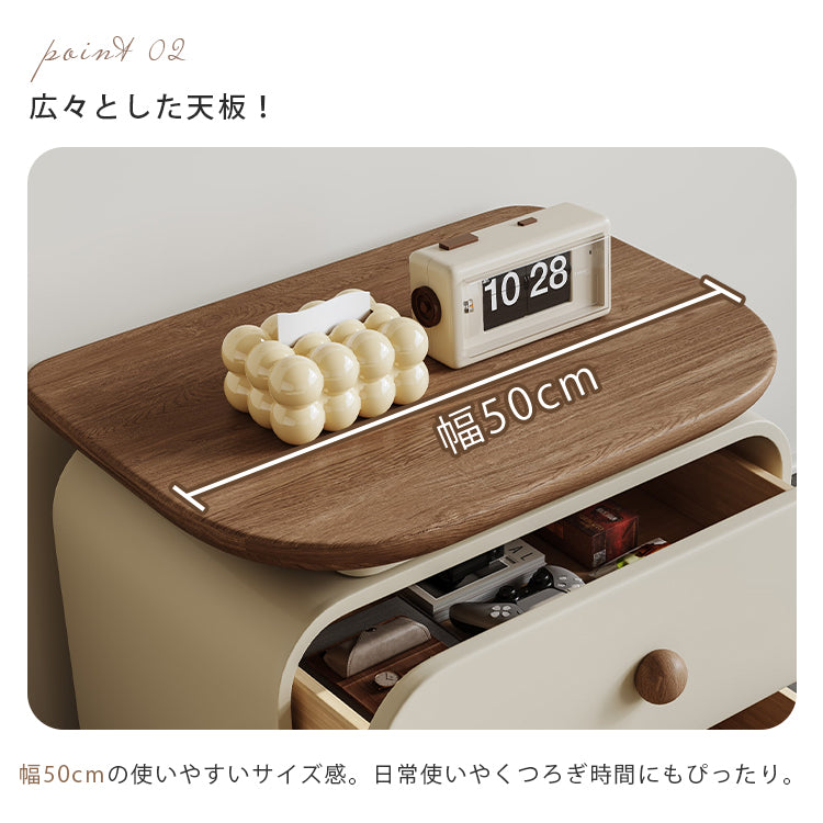 ナイトテーブル 無垢材 クリーム風 モダンミニマル 寝室収納キャビネット hjl-5683