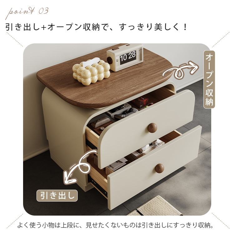 ナイトテーブル 無垢材 クリーム風 モダンミニマル 寝室収納キャビネット hjl-5683