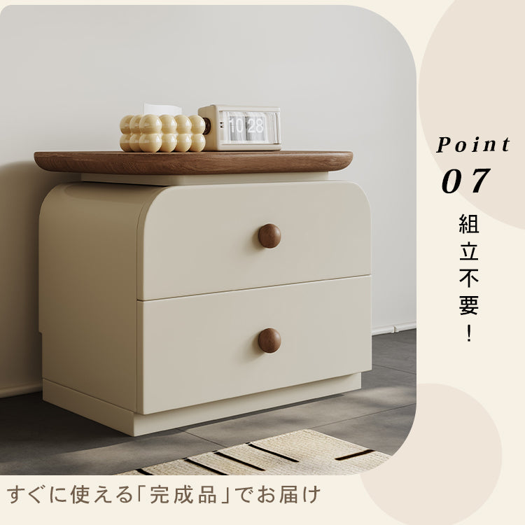 ナイトテーブル 無垢材 クリーム風 モダンミニマル 寝室収納キャビネット hjl-5683