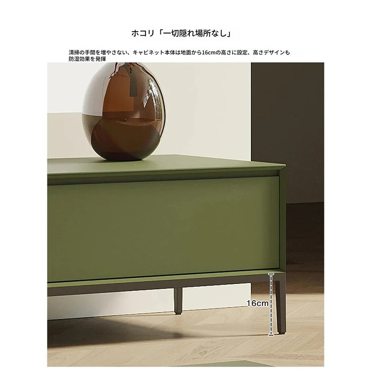 シンプルでスタイリッシュなテレビ台 - モダンデザインのグリーン収納家具 hko-4609