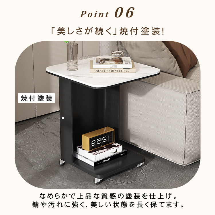 イタリアンモダン サイドテーブル｜キャスター付き 収納テーブル ソファサイド リビング用 hkzqs-6748