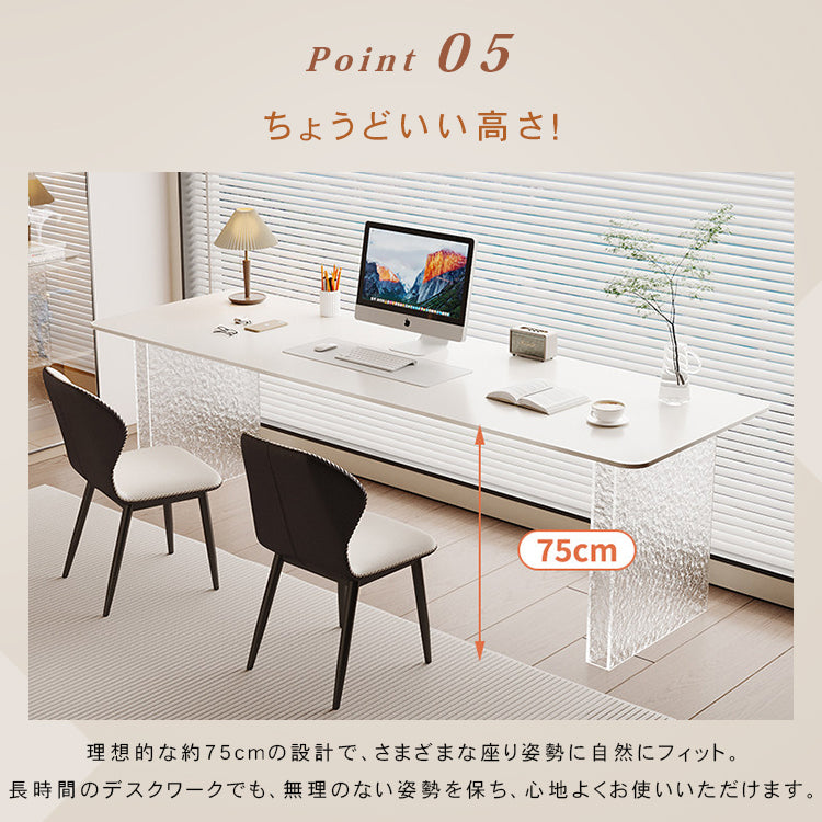セラミック天板 PCデスク｜ホワイト アクリル脚 2人用 ロングデスク 書斎・オフィス用 hls-6176