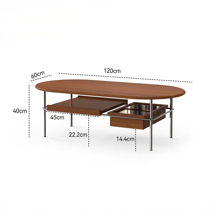 Coffee table ブラウン 多層板 ステンレス ガラス hlwy-3684