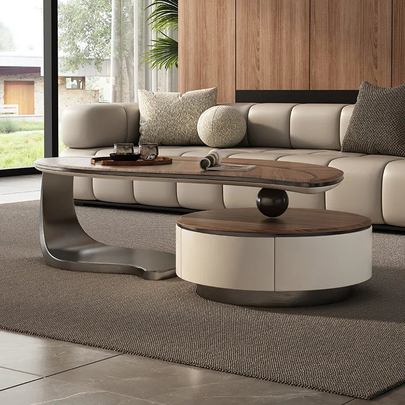 Coffee table ブラウン 多層板 合皮 ステンレス hlwy-3694
