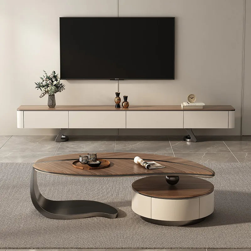 Coffee table ブラウン 多層板 合皮 ステンレス hlwy-3694