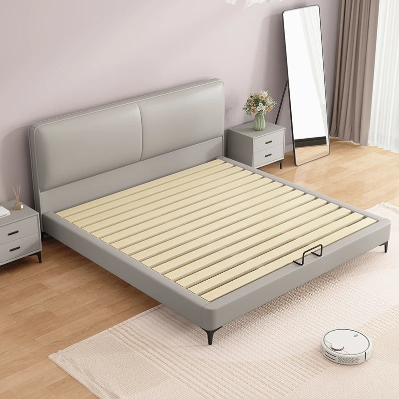 スタイリッシュなパインエアレザー製ベッド｜快適な眠りをサポートするシンプルデザイン hlyj-3142