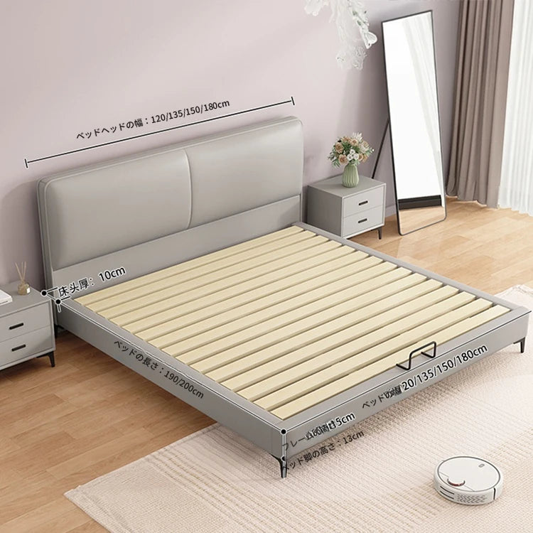 スタイリッシュなパインエアレザー製ベッド｜快適な眠りをサポートするシンプルデザイン hlyj-3142