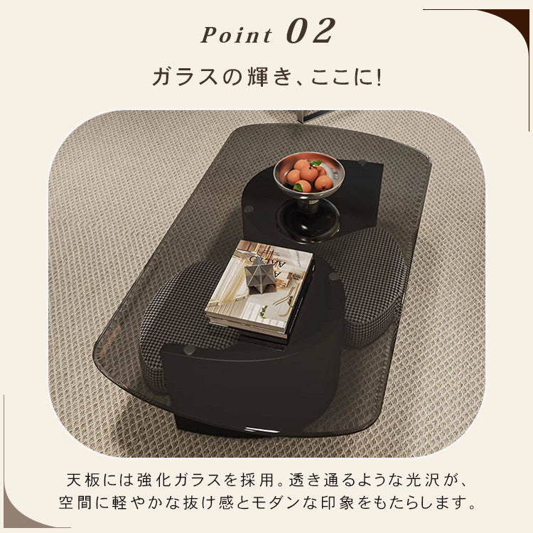 ガラス天板 センターテーブル｜イタリアンモダン ブラック 極簡デザイン 省スペース リビング用 hml-6718