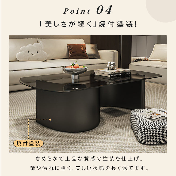ガラス天板 センターテーブル｜イタリアンモダン ブラック 極簡デザイン 省スペース リビング用 hml-6718