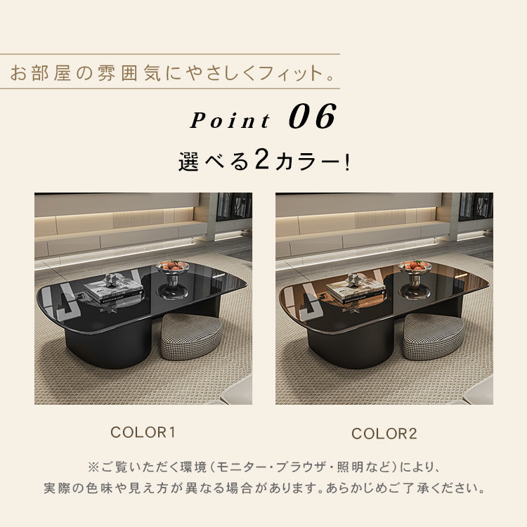 ガラス天板 センターテーブル｜イタリアンモダン ブラック 極簡デザイン 省スペース リビング用 hml-6718