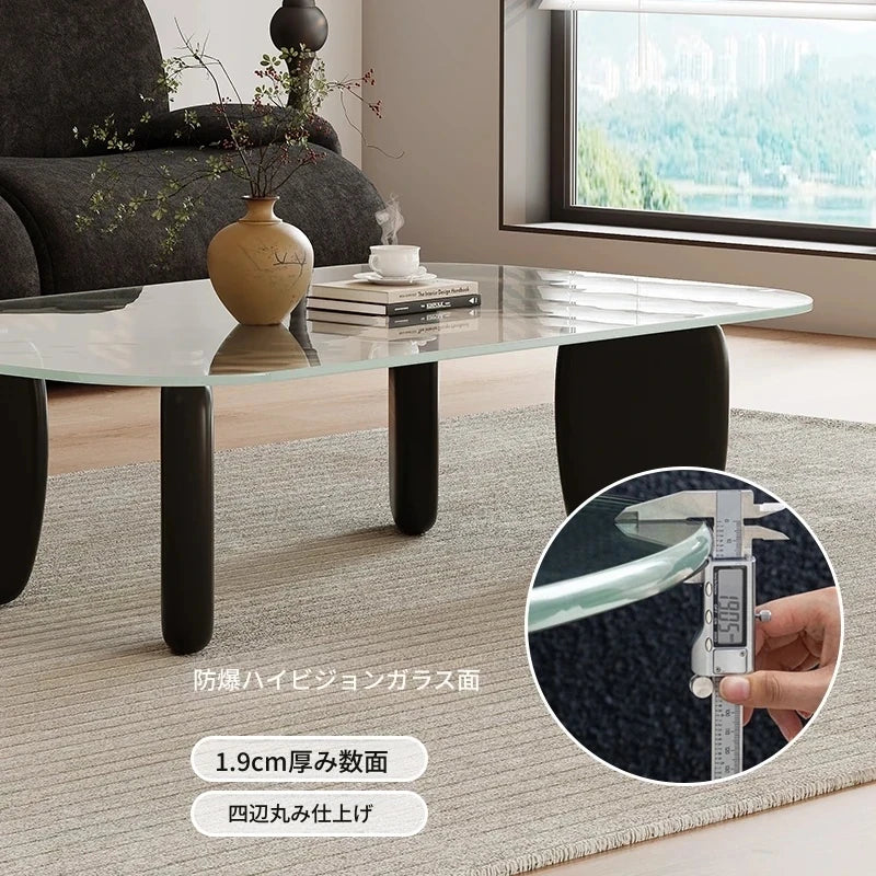 強化ガラスとアッシュ材のスタイリッシュセンターテーブル – 丈夫でエレガントなリビングルームのアクセントに最適！ hmr-4796