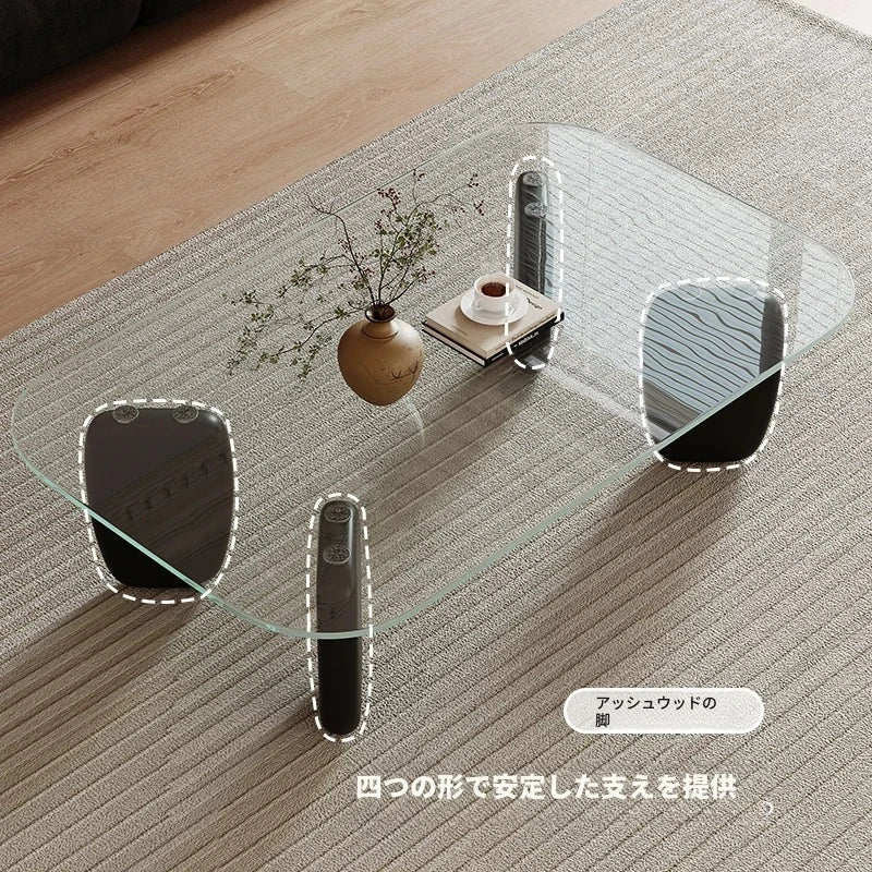強化ガラスとアッシュ材のスタイリッシュセンターテーブル – 丈夫でエレガントなリビングルームのアクセントに最適！ hmr-4796