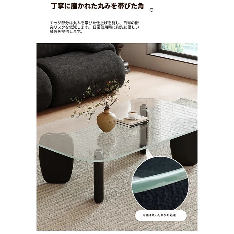 強化ガラスとアッシュ材のスタイリッシュセンターテーブル – 丈夫でエレガントなリビングルームのアクセントに最適！ hmr-4796