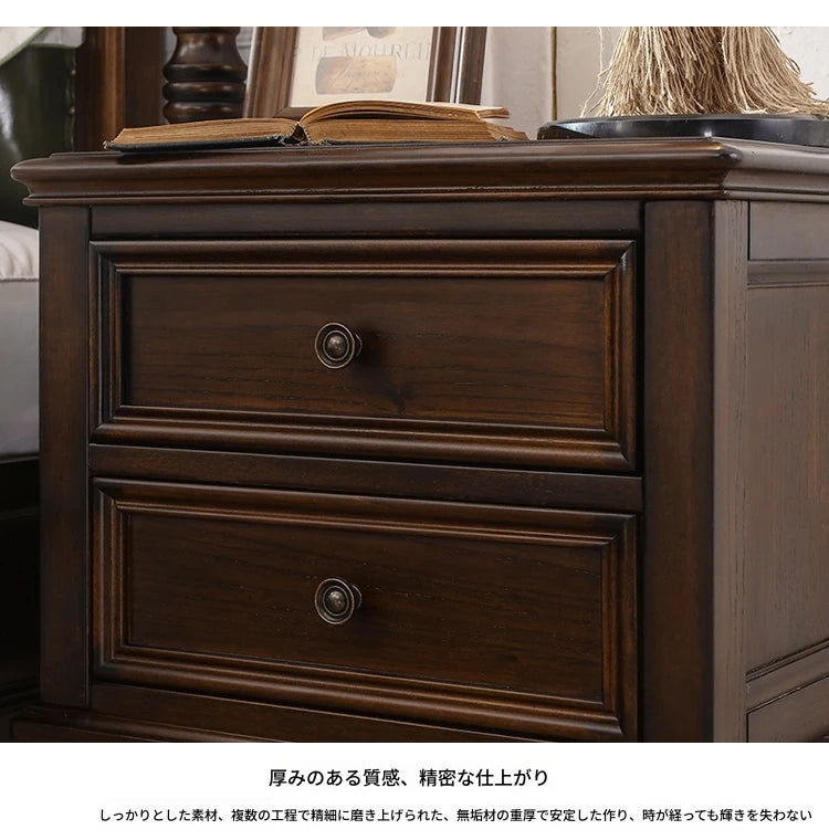 ナイトテーブル 無垢材パイン使用 2段型 高級感あふれるベッドサイドテーブル hmy-4997
