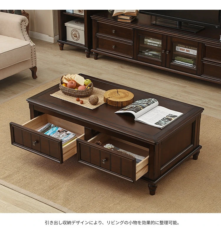 シンプルで洗練された無垢材パイン製センターテーブル｜収納付きのモダンデザイン家具 hmy-4998