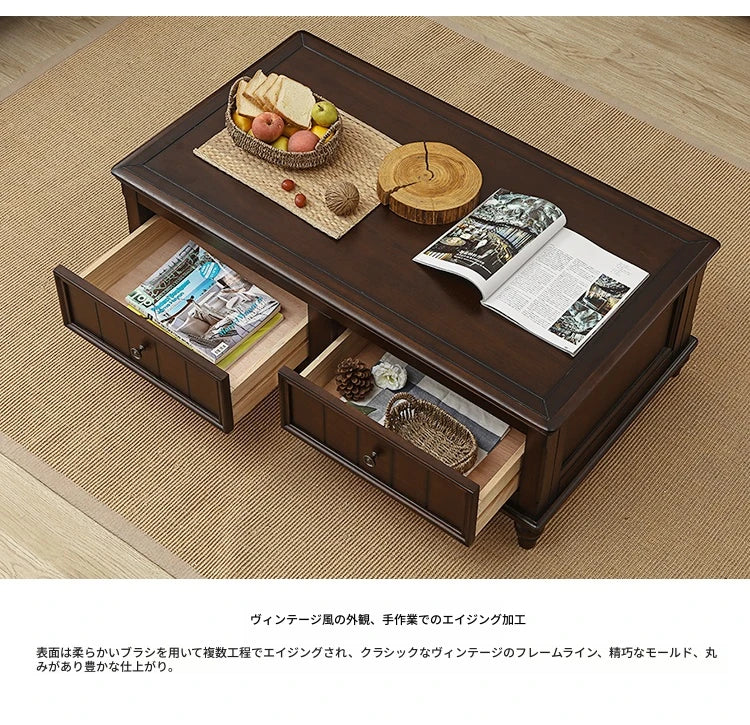 シンプルで洗練された無垢材パイン製センターテーブル｜収納付きのモダンデザイン家具 hmy-4998