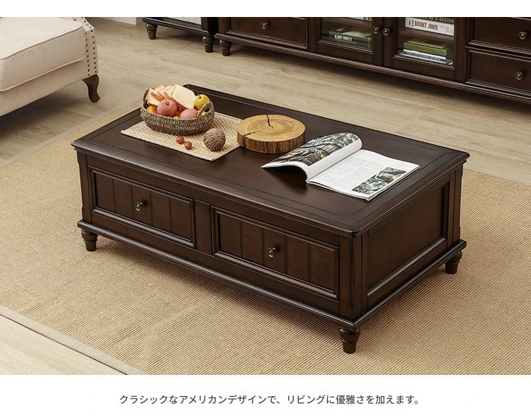 シンプルで洗練された無垢材パイン製センターテーブル｜収納付きのモダンデザイン家具 hmy-4998