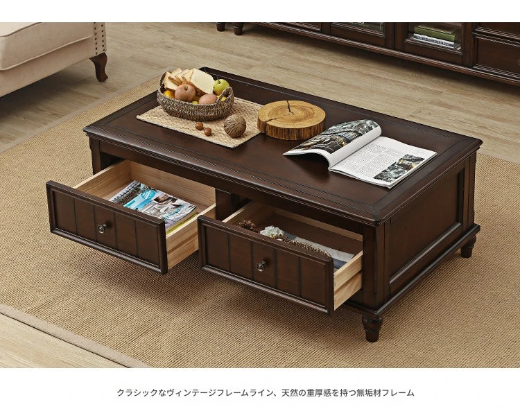 シンプルで洗練された無垢材パイン製センターテーブル｜収納付きのモダンデザイン家具 hmy-4998