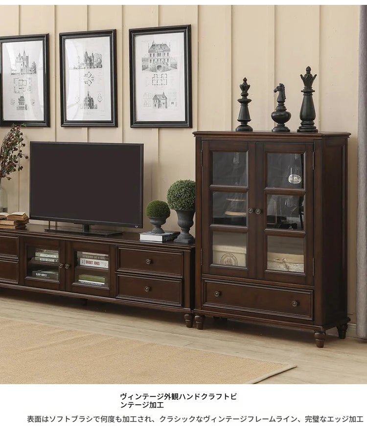 無垢材パイン材キャビネット - 多層板ガラス扉付き、収納力抜群のインテリア家具 hmy-5000