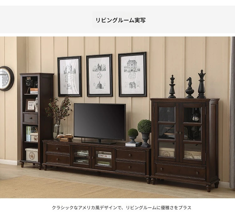 無垢材パイン材キャビネット - 多層板ガラス扉付き、収納力抜群のインテリア家具 hmy-5000