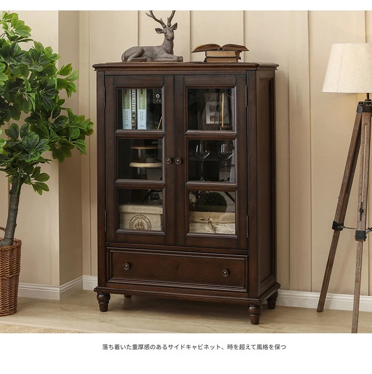 無垢材パイン材キャビネット - 多層板ガラス扉付き、収納力抜群のインテリア家具 hmy-5000