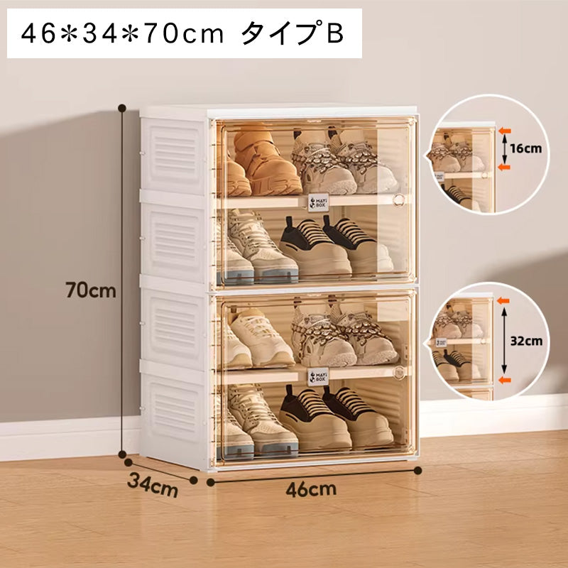 組立不要透明シューズボックス プラスチック製折りたたみ収納ラック hmyhz-5464