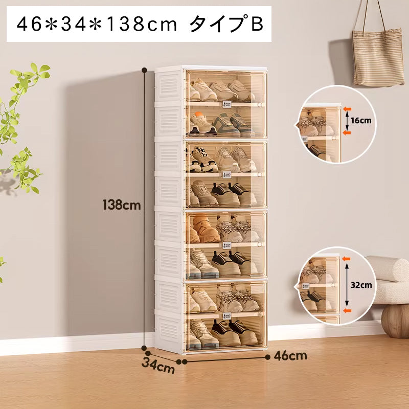 組立不要透明シューズボックス プラスチック製折りたたみ収納ラック hmyhz-5464