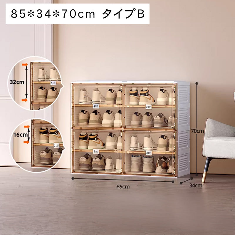 組立不要透明シューズボックス プラスチック製折りたたみ収納ラック hmyhz-5464