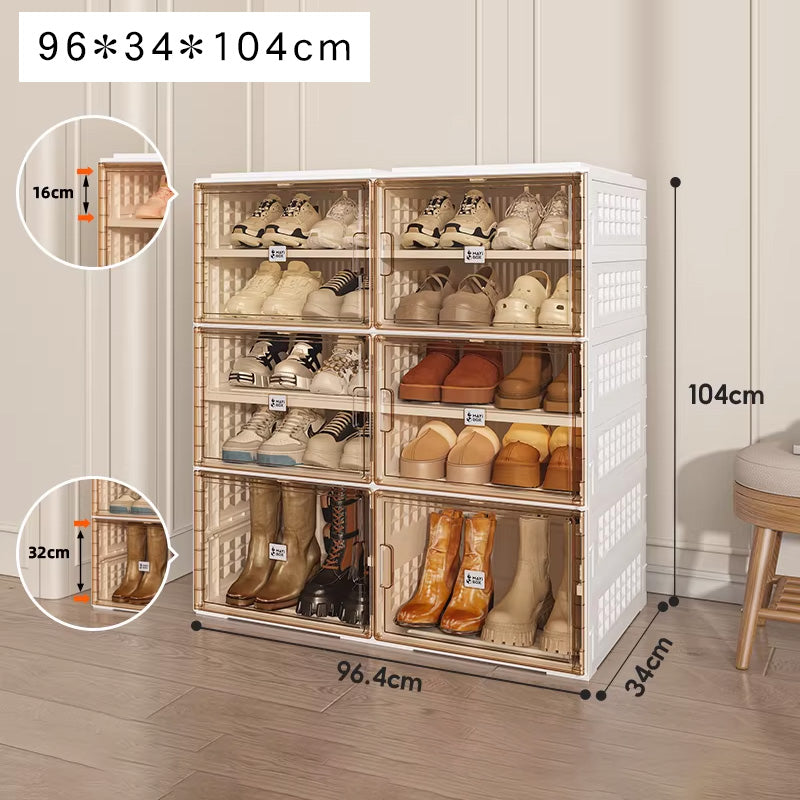 組立不要透明シューズボックス プラスチック製折りたたみ収納ラック hmyhz-5464