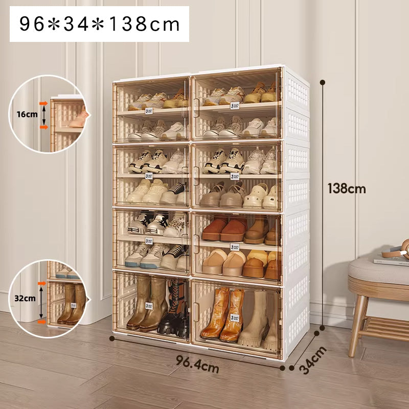 組立不要透明シューズボックス プラスチック製折りたたみ収納ラック hmyhz-5464