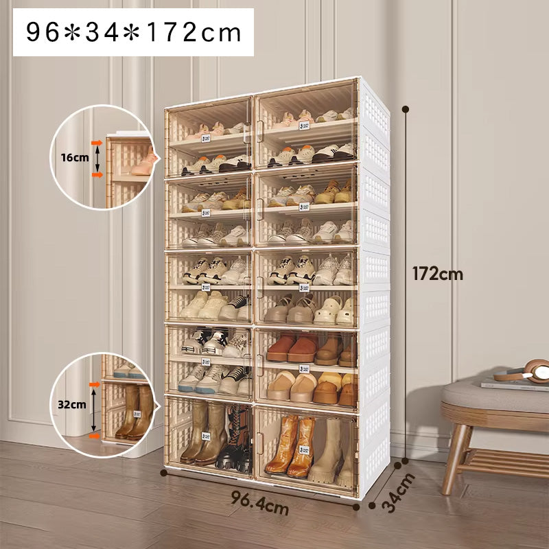 組立不要透明シューズボックス プラスチック製折りたたみ収納ラック hmyhz-5464