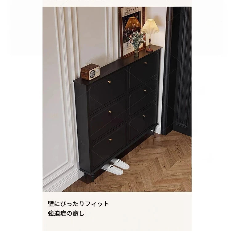 無垢材使用のシンプルモダンシューキャビネット｜レトロスタイルで上質な黒色仕上げ｜アメリカンミッドセンチュリーデザイン hmz-4943