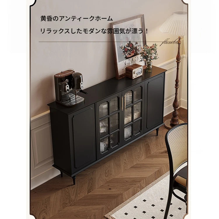 シックなデザイン無垢材キャビネット｜ガラス扉付き収納家具｜リビング・ダイニングに最適なインテリア hmz-4944