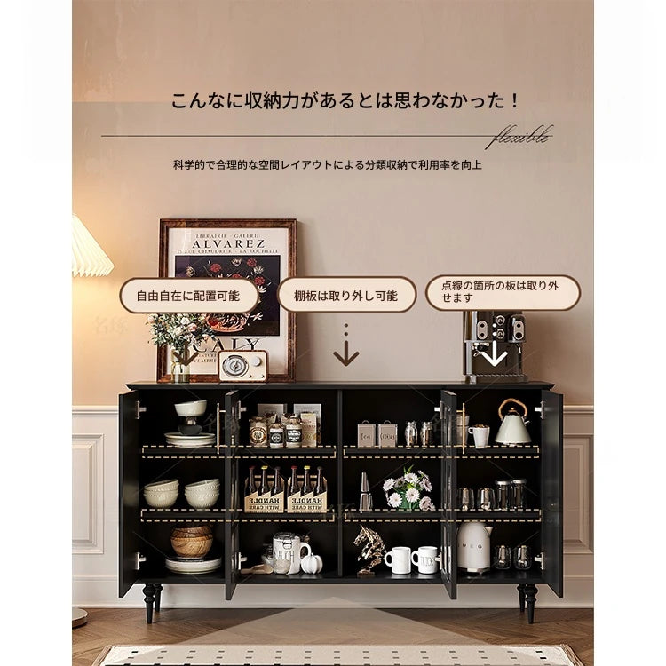 シックなデザイン無垢材キャビネット｜ガラス扉付き収納家具｜リビング・ダイニングに最適なインテリア hmz-4944