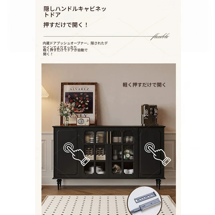 シックなデザイン無垢材キャビネット｜ガラス扉付き収納家具｜リビング・ダイニングに最適なインテリア hmz-4944