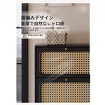 おしゃれなシューズキャビネット｜収納力抜群のデザイン｜玄関に最適なブラックとラタン風仕上げ hmz-4948