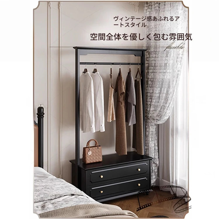 無垢材のエlegantハンガーラック - クラシックスタイル、収納付き、衣類とバッグを美しくディスプレイ！ hmz-4949