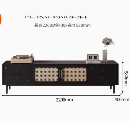 無垢材と強化ガラスのスタイリッシュテレビ台 - モダンなリビングルームに最適な収納家具 hmz-4951