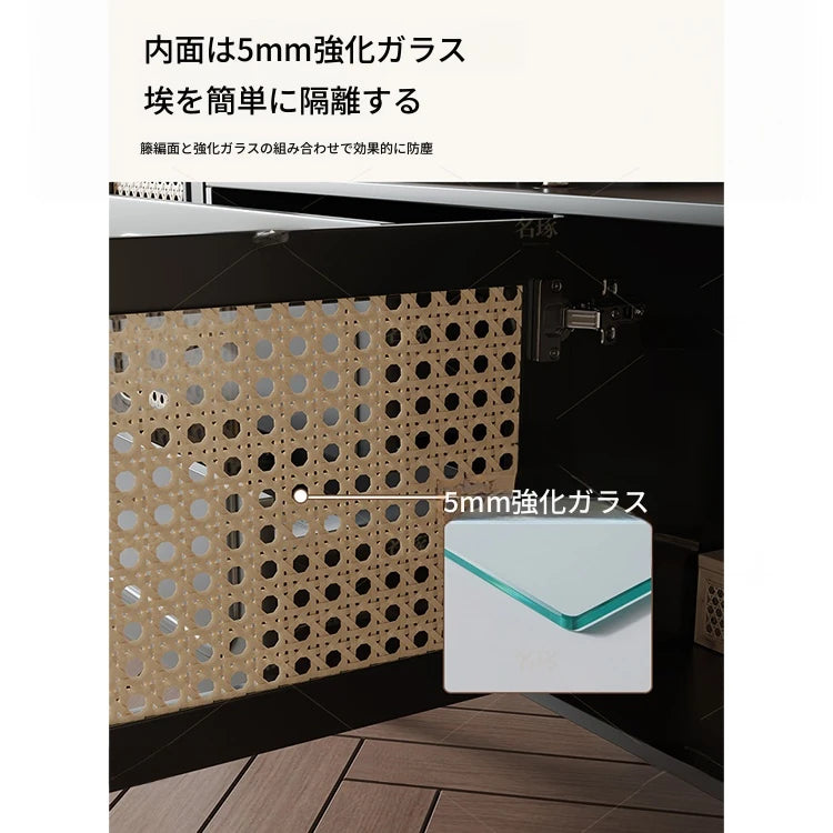 無垢材と強化ガラスのスタイリッシュテレビ台 - モダンなリビングルームに最適な収納家具 hmz-4951