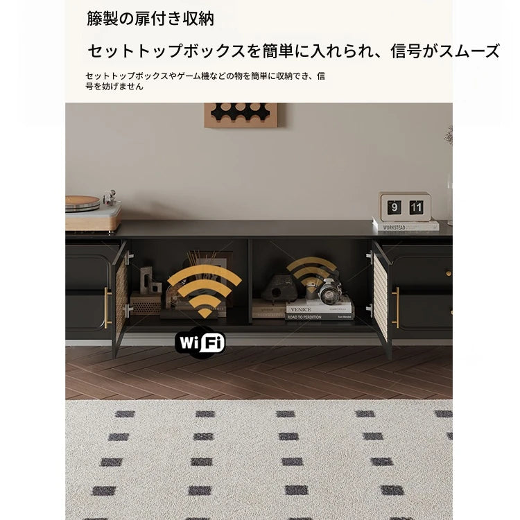 無垢材と強化ガラスのスタイリッシュテレビ台 - モダンなリビングルームに最適な収納家具 hmz-4951