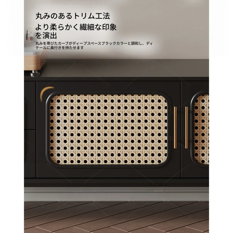 無垢材と強化ガラスのスタイリッシュテレビ台 - モダンなリビングルームに最適な収納家具 hmz-4951