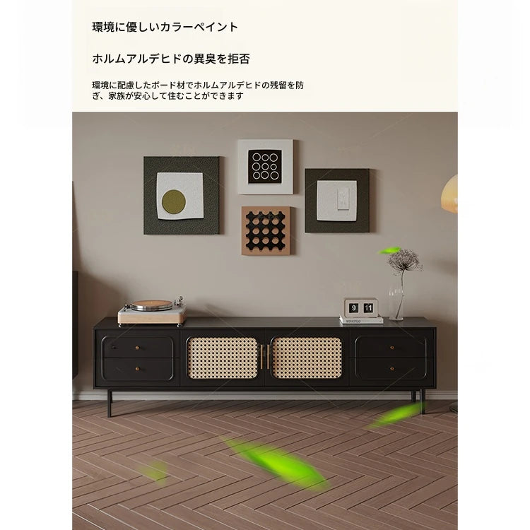 無垢材と強化ガラスのスタイリッシュテレビ台 - モダンなリビングルームに最適な収納家具 hmz-4951